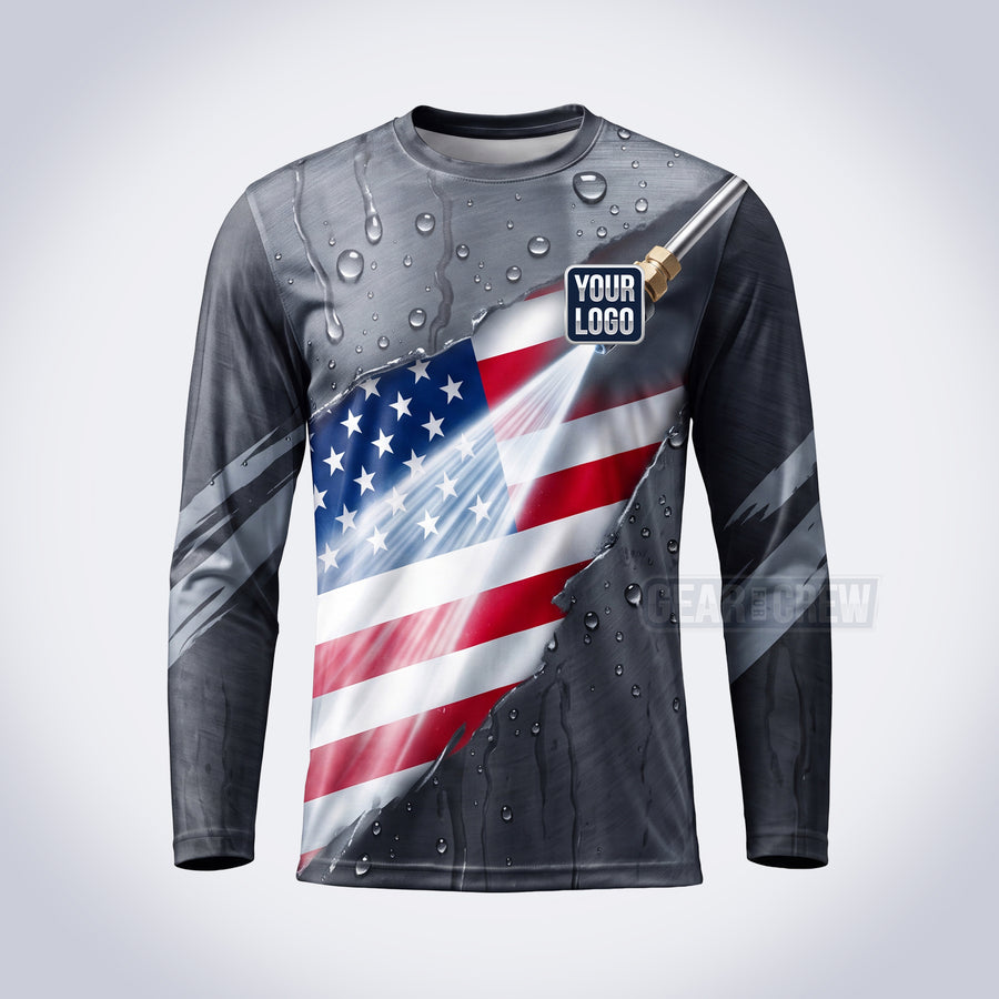 GPWP014 - Draped Flag USA Patriot Water Collection - Custom Work Shirt, Premium Sublimation