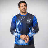 Splash Swirl Deep Water Signature pressure washing work shirt — long sleeve on model, front view, premium all-over sublimation