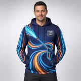 Glow Gun Deep Water Signature pressure washing work shirt — hoodie on model, front view, premium all-over sublimation