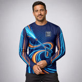 Glow Gun Deep Water Signature pressure washing work shirt — long sleeve on model, front view, premium all-over sublimation
