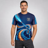 Glow Gun Deep Water Signature pressure washing work shirt — t-shirt on model, front view, premium all-over sublimation