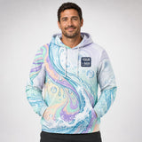 Pastel Swirl Water Natural pressure washing work shirt — hoodie on model, front view, premium all-over sublimation