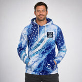 Star Waves USA Patriot Water pressure washing work shirt — hoodie on model, front view, premium all-over sublimation