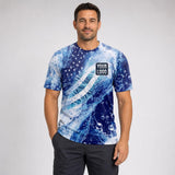 Star Waves USA Patriot Water pressure washing work shirt — t-shirt on model, front view, premium all-over sublimation