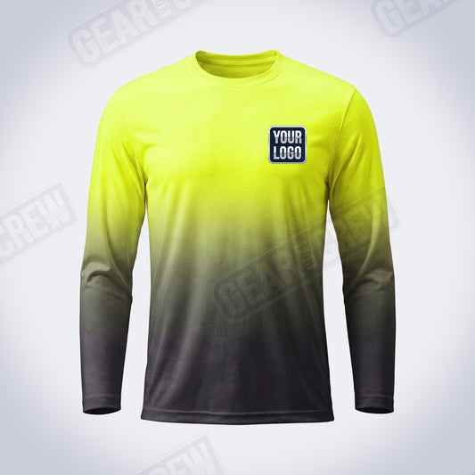 Hi-Vis Fade custom work shirt – neon yellow to charcoal all-over sublimation long sleeve
