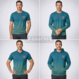 Deep Forest custom work shirt worn by tradesman — The Horizon Collection, premium sublimation