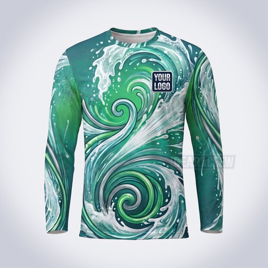 GPWE008 - Green Wave Explode Water Collection - Custom Work Shirt, Premium Sublimation
