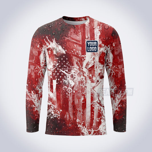 GPWP005 - Red Grunge USA Patriot Water Collection - Custom Work Shirt, Premium Sublimation