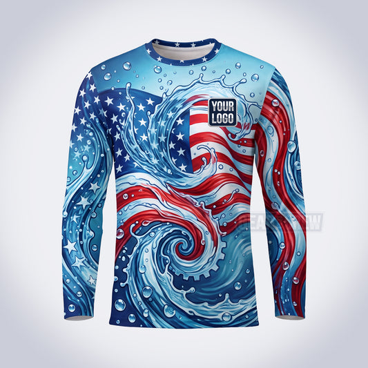 GPWP008 - Old Glory Swirl USA Patriot Water Collection - Custom Work Shirt, Premium Sublimation