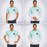 Sea Foam custom work shirt worn by tradesman — The Horizon Collection, premium sublimation