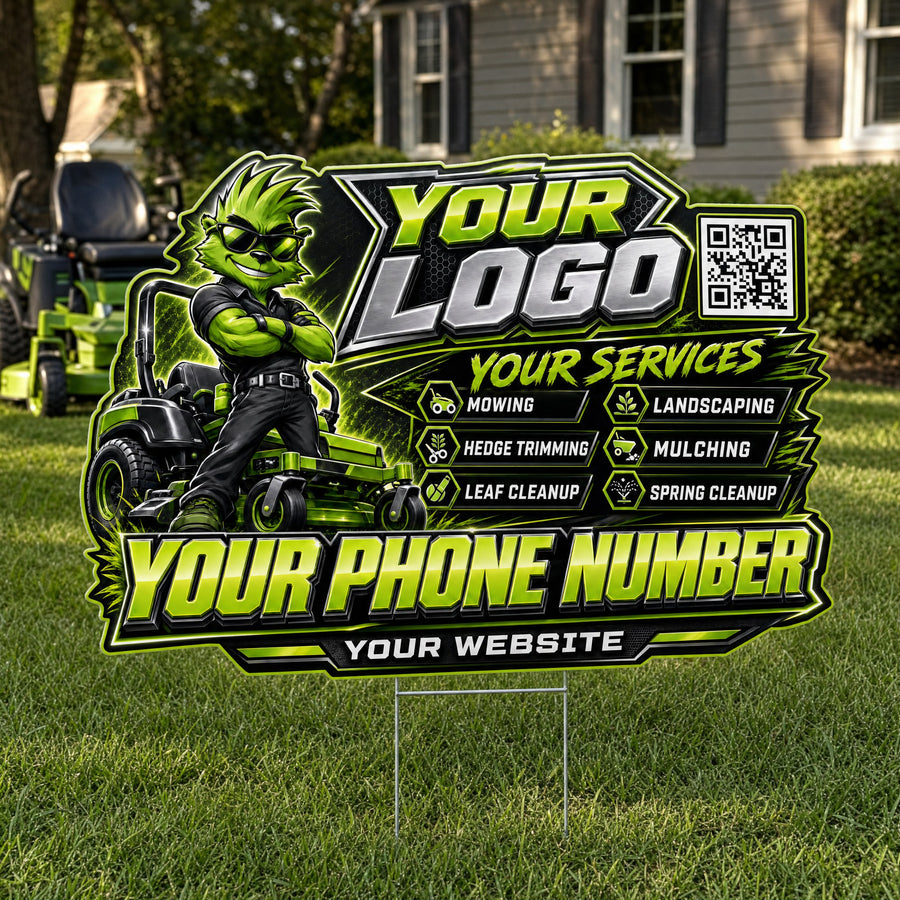 YLCM021 - Cool Spike Rider - Mascot Yard Sign for Lawn Care | Custom Corrugated Sign with H-Stake