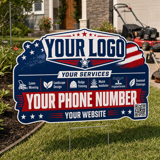 YLCP002 - Navy Star Field - Patriot Yard Sign for Lawn Care | Custom Corrugated Sign with H-Stake