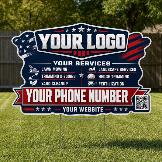 YLCP005 - Stripe Edge Turf - Patriot Yard Sign for Lawn Care | Custom Corrugated Sign with H-Stake