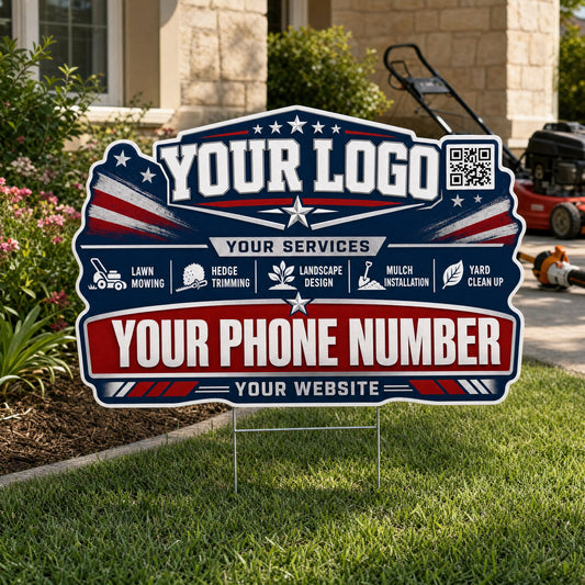 YLCP008 - Blue Star Badge - Patriot Yard Sign for Lawn Care | Custom Corrugated Sign with H-Stake