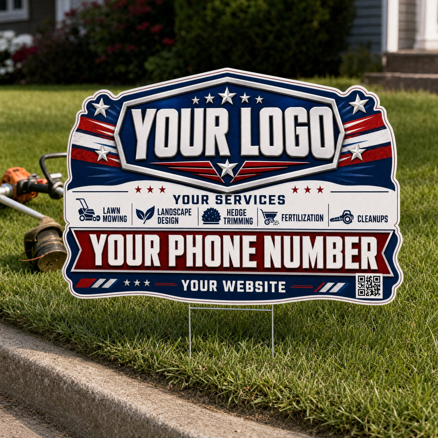 YLCP010 - Bright Flag Turf - Patriot Yard Sign for Lawn Care | Custom Corrugated Sign with H-Stake