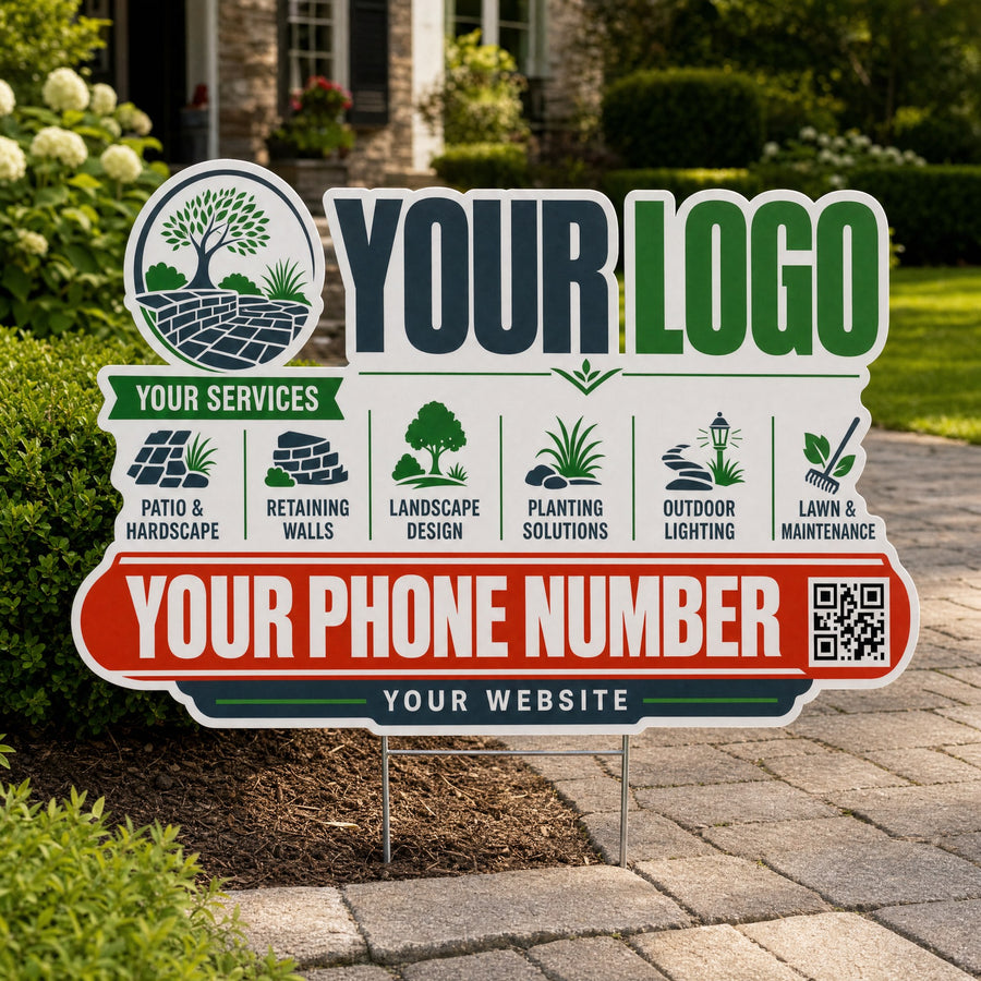 YLSC012 - Green Stone Emblem - Classic Yard Sign for Landscaping | Custom Corrugated Sign with H-Stake