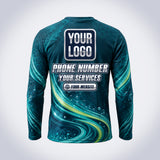 Teal Vortex auto detailing work shirt – back print with space for your logo and phone