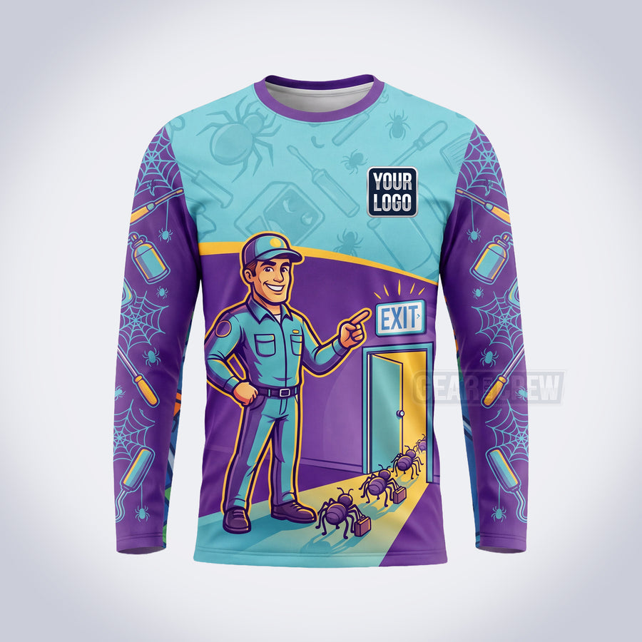 PCF006 - Exit Bugs Funny Pest Collection - Custom Work Shirt for Pest Control & Extermination, Premium Sublimation