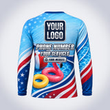 Float Parade pool cleaning shirt – back print with space for your logo and phone