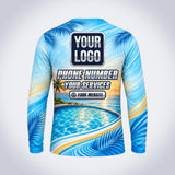 Dawn Deck pool cleaning shirt – back print with space for your logo and phone