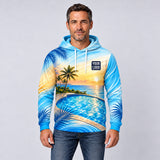 Dawn Deck pool cleaning shirt – hoodie worn by a model, full-body sublimation print