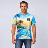 Dawn Deck pool cleaning shirt – t-shirt worn by a model, full-body sublimation print