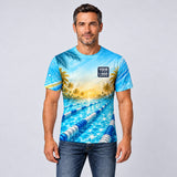 Lap Lines pool cleaning shirt – t-shirt worn by a model, full-body sublimation print