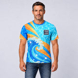 Sun Wave pool cleaning shirt – t-shirt worn by a model, full-body sublimation print
