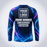 Violet Flow pool cleaning shirt – back print with space for your logo and phone
