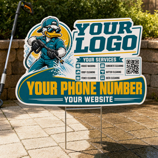 YPWM004 - Cool Duck Wash - Mascot Yard Sign for Pressure Washing | Custom Corrugated Sign with H-Stake