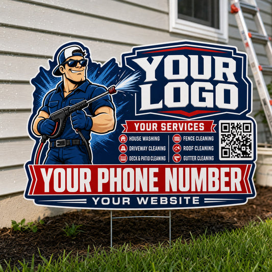 YPWM005 - Tough Wash Hero - Mascot Yard Sign for Pressure Washing | Custom Corrugated Sign with H-Stake