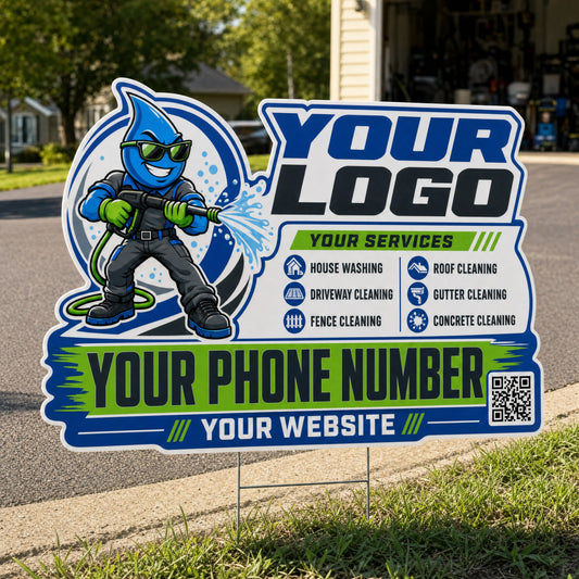 YPWM006 - Green Shades Drop - Mascot Yard Sign for Pressure Washing | Custom Corrugated Sign with H-Stake
