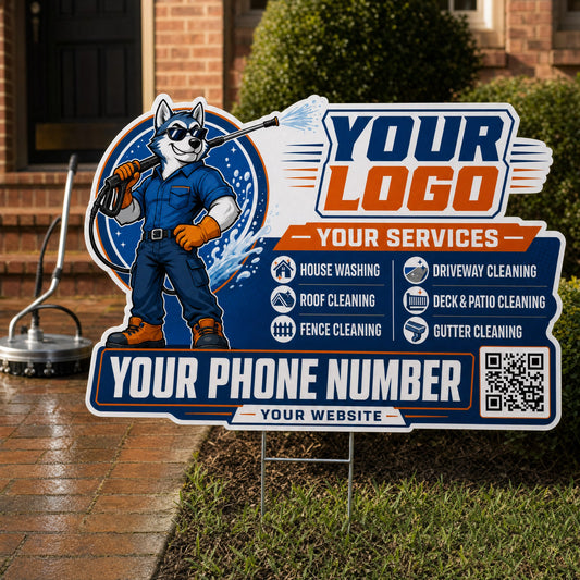 YPWM008 - Cool Critter Wash - Mascot Yard Sign for Pressure Washing | Custom Corrugated Sign with H-Stake