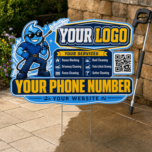 YPWM010 - Gold Shades Drop - Mascot Yard Sign for Pressure Washing | Custom Corrugated Sign with H-Stake