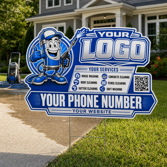 YPWM011 - Happy Silver Drop - Mascot Yard Sign for Pressure Washing | Custom Corrugated Sign with H-Stake
