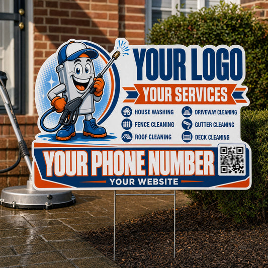 YPWM016 - Chrome Smile Drop - Mascot Yard Sign for Pressure Washing | Custom Corrugated Sign with H-Stake
