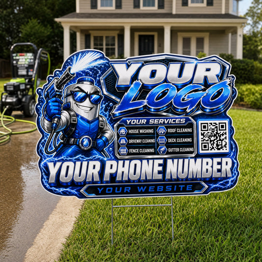 YPWM018 - Glossy Cool Drop - Mascot Yard Sign for Pressure Washing | Custom Corrugated Sign with H-Stake