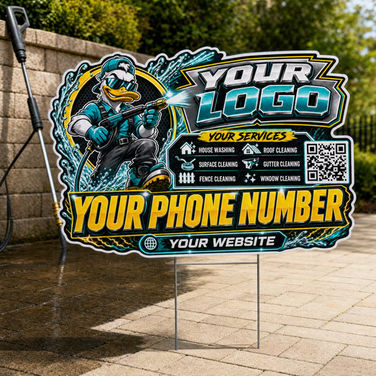 YPWM021 - Glossy Duck Blast - Mascot Yard Sign for Pressure Washing | Custom Corrugated Sign with H-Stake
