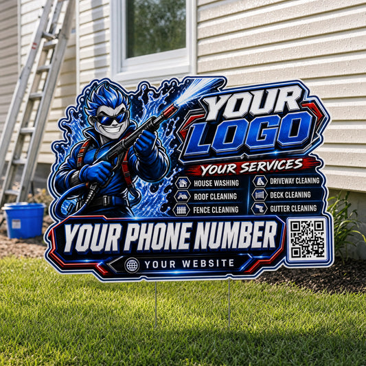YPWM022 - Ninja Drop Blast - Mascot Yard Sign for Pressure Washing | Custom Corrugated Sign with H-Stake