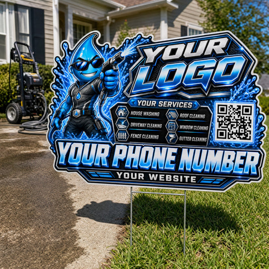 YPWM024 - Steel Drop Blast - Mascot Yard Sign for Pressure Washing | Custom Corrugated Sign with H-Stake