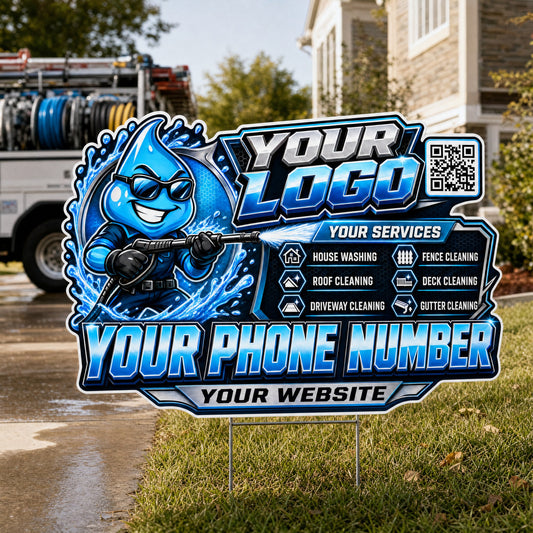 YPWM026 - Bold Drop Splash - Mascot Yard Sign for Pressure Washing | Custom Corrugated Sign with H-Stake
