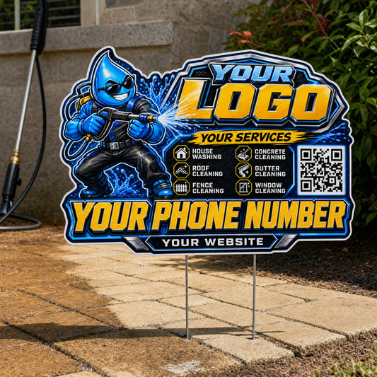 YPWM027 - Gold Drop Splash - Mascot Yard Sign for Pressure Washing | Custom Corrugated Sign with H-Stake