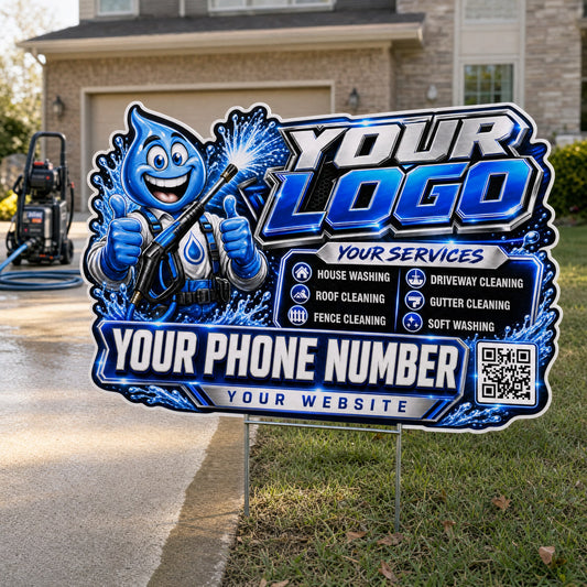 YPWM028 - Happy Drop Thumbs - Mascot Yard Sign for Pressure Washing | Custom Corrugated Sign with H-Stake