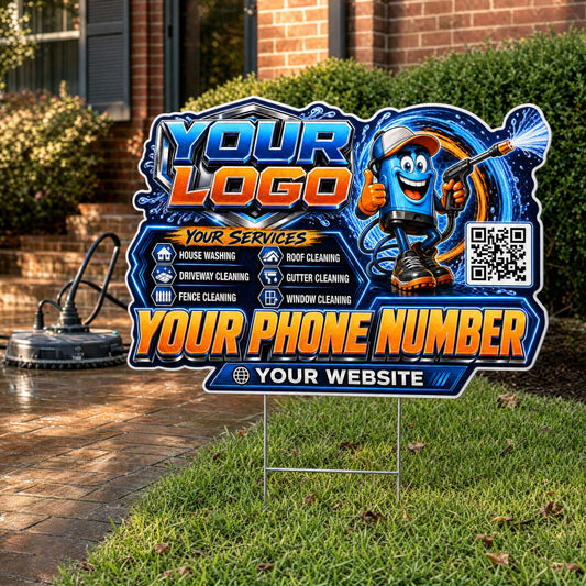 YPWM029 - Dash Drop Splash - Mascot Yard Sign for Pressure Washing | Custom Corrugated Sign with H-Stake