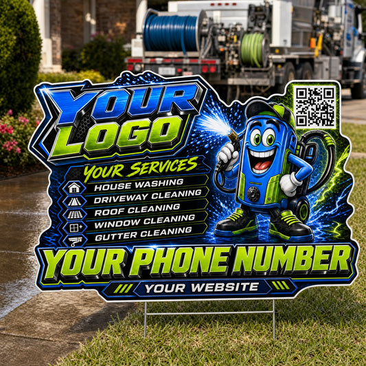 YPWM030 - Green Drop Dash - Mascot Yard Sign for Pressure Washing | Custom Corrugated Sign with H-Stake