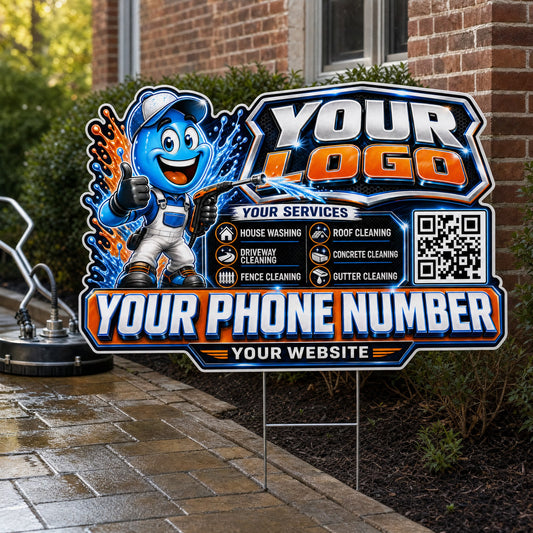 YPWM035 - Orange Drop Buddy - Mascot Yard Sign for Pressure Washing | Custom Corrugated Sign with H-Stake