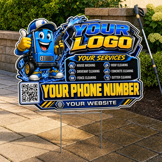YPWM037 - Happy Rig Splash - Mascot Yard Sign for Pressure Washing | Custom Corrugated Sign with H-Stake