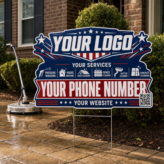 YPWP002 - Navy Star Banner - Patriot Yard Sign for Pressure Washing | Custom Corrugated Sign with H-Stake