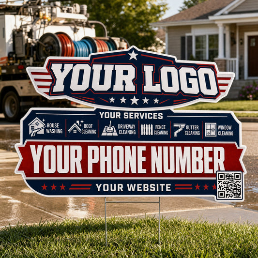 YPWP003 - Red Flag Banner - Patriot Yard Sign for Pressure Washing | Custom Corrugated Sign with H-Stake