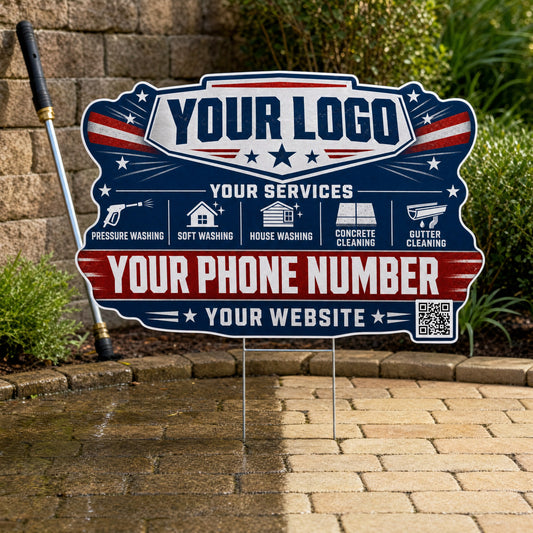 YPWP004 - Navy Shield Stripes - Patriot Yard Sign for Pressure Washing | Custom Corrugated Sign with H-Stake